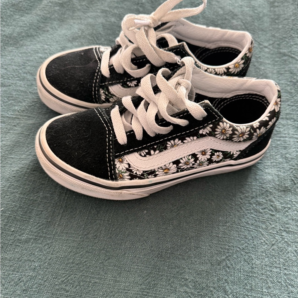 Vans Black and White Floral Kids Sneakers